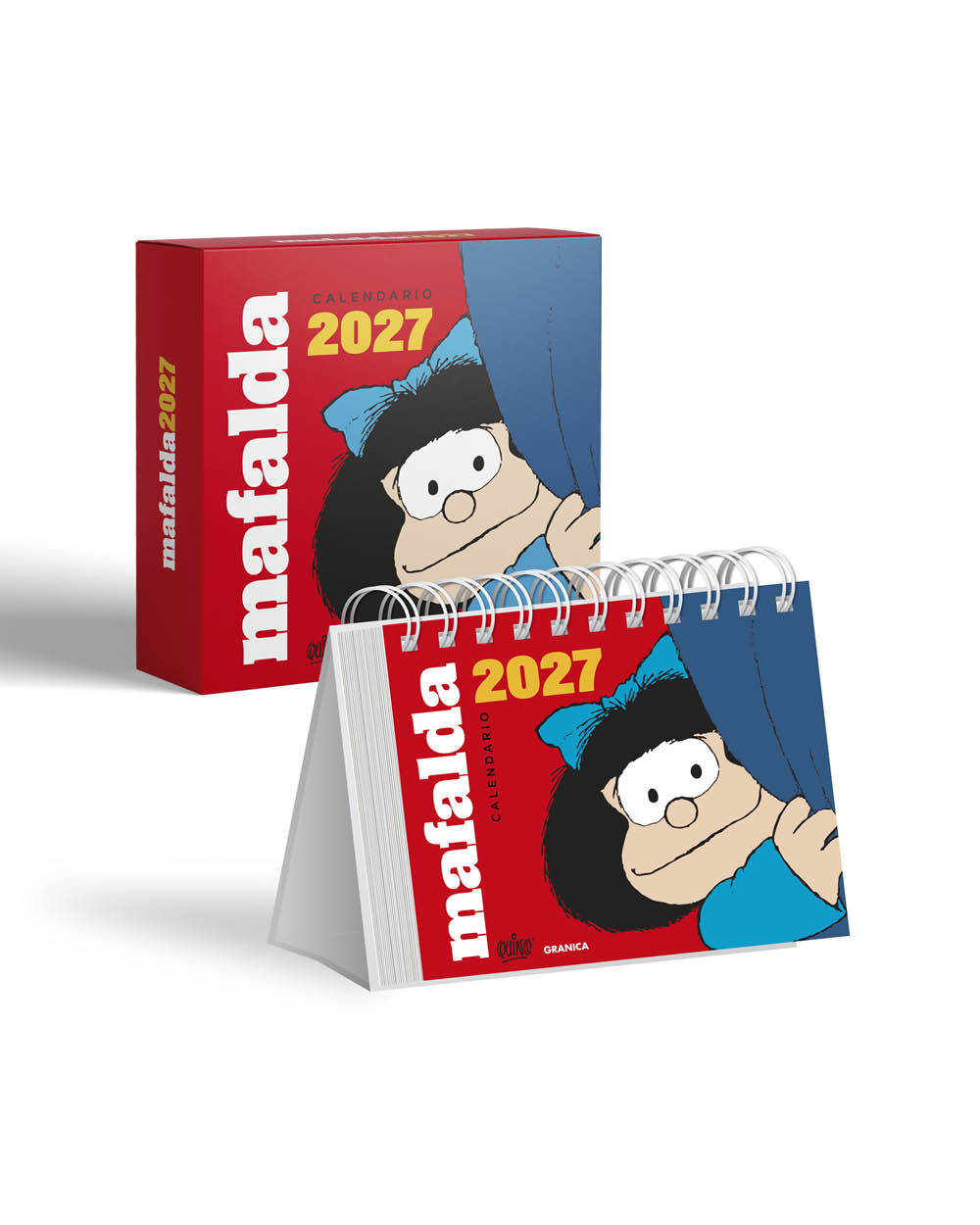 Mafalda 2027. Calendario De Escritorio Rojo Con Caja